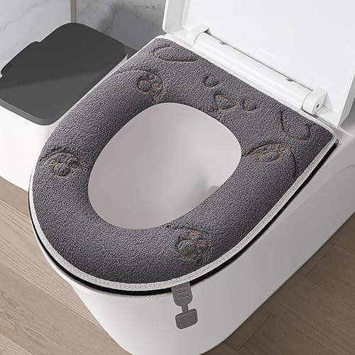 3 Stück Toilettensitzbezug WC Wärmer Pad,Cartoon Wc sitzbezug Warm WC Sitzbezüge Dicker Waschbares Toilettensitzkissen Plüsch Toilettensitzbezüge für Badezimmer,Weich und Warm,Waschbar -Hund Grau