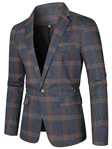 DUHGBNE Blazer pour homme coupe ajustée à carreaux cuasual coupe régulière veste de costume d'affaires blazer polyvalent au quotidien convient pour le travail, les rendez-vous galants, Bleu marine