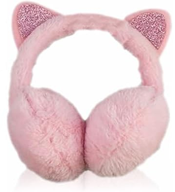 Cache-oreilles pour femme et fille - Cache-oreilles en forme de chat - Super doux - Cache-oreilles d'hiver en fourrure tricotée - Cache-oreilles en peluche pour femme - Cache-oreilles réglable - Rose,