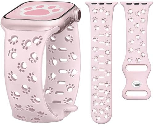 G-ficu Paw Silicone Straps for Apple Watch Straps Women Men 38mm 40mm 41mm 42mm(S11/10), Soft and Breathable iWatch Strap, Sport Watch Band for Apple Watch Series 11 10 9 8 7 6 5 4 3 SE Strap, Pink