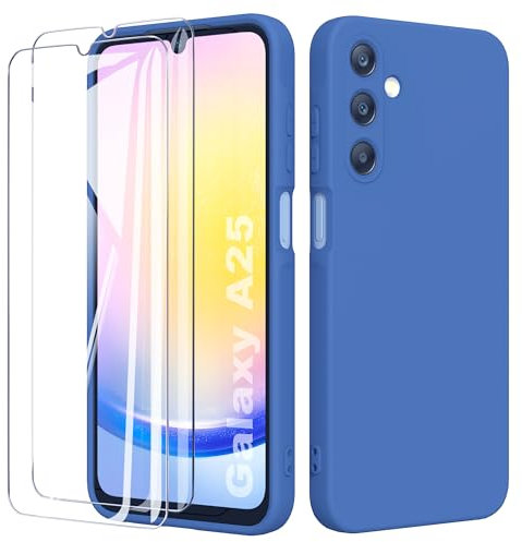 binandteam Cover per Samsung Galaxy A25 5G (6.5) con 2 Pezzi Vetro Temperato Custodia, Gomma Gel di Silicone tpu Liquida Antiurto Antigraffio Case - Blu
