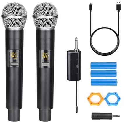 Kabelloses Mikrofon, HUACAM Handmikrofon, Metall, kabelloses Handmikrofonsystem mit wiederaufladbarem Empfänger, geeignet für Karaoke, Gesang, Partys, Hochzeiten, DJ, Reden, 60 m, HDMIC-5802
