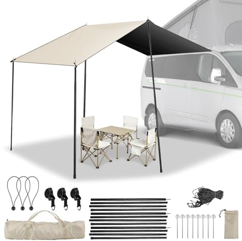 Toldo Universal para Coche, 240 cm/95 Pulgadas Toldo Repelente Al Agua, Lona para Motor, Toldo para Coche para Acampar con Kits Completos, Montaje con Ventosa Flexible