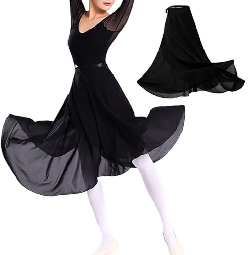 Baisdan Donne Lunghezza Chiffon Gonna Danza Classica Tango Moderno Sala da Ballo Gonna in Tulle Nero
