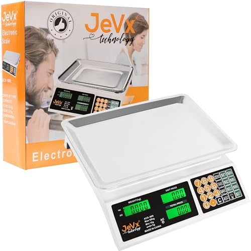JEVX Báscula Digital Comercial 50kg, Balanza para Comercio Industrial Profesional, con Cable, Batería y Pilas, Alta Precisión de 2gr, Pesos Digitales Comerciales