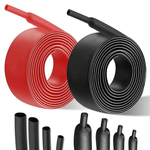 Schrumpfschlauch, Schrumpfschlauch Meterware Set, Schrumpfschläuche, Wasserdichter Isolierband für Kabel Lötverbindungen, Reparaturen, Kabelbündelung(Rot+Schwarz) (4:1, Ø16mm&2m)