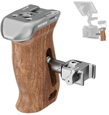 NEEWER Wooden Side Handle Grip with NATO Clamp, 1/4 & 3/8 Threads for ARRI, Cold Shoe, Vertical Adjustment, Compatible with SmallRig Camera Cage NEEWER Video Rig, Max Load: 22lb/10kg, CA100