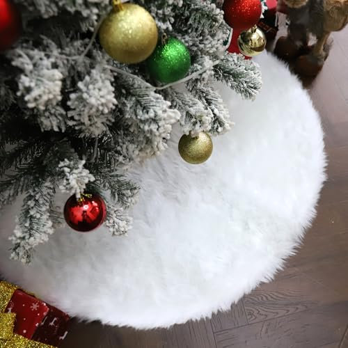 N&T NIETING Weihnachtsbaum Decke, 121cm Weihnachtsbaum Rock Weiße, Pelz Weiche Luxus Faux Weihnachtsbaumdecke Rund Christbaumdecke für unter den Weihnachtsbaum Deko