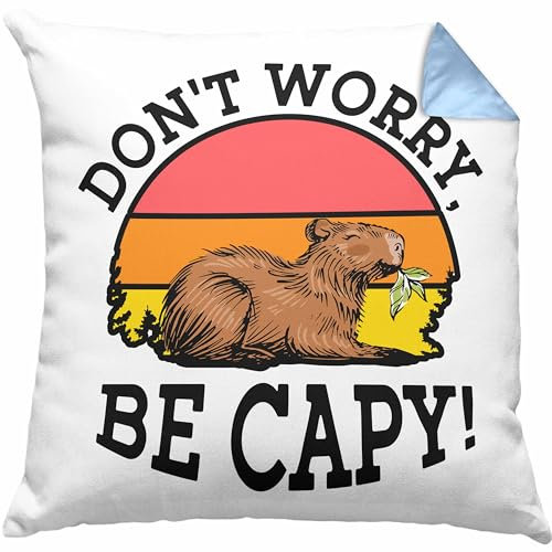 Trendation Lustige Kissen mit Füllung 40x40 Don't Worry Be Cappy lustiges Geschenk für Capybara-Liebhaber (Blau)