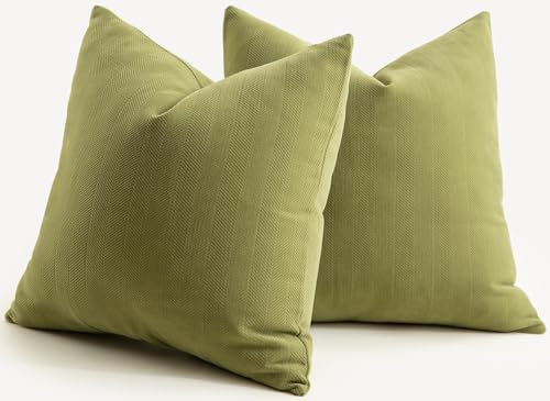 Mandioo 2er Set Kissenbezug 65x65 cm Olivgrün Chenille Kissenbezüge weich Gemütlich langlebig modern Zierkissenbezug Dekokissen Kissenhülle für Sofa Wohnzimmer Schlafzimmer
