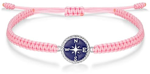 J.Endéar Kompass Armband für Damen Mädchen Silber 925, Schnur Seil Armband Handgemachte Marineblau Schmuck, Reise Abenteuer Graduierung Freundschaft Geschenk, Rosa