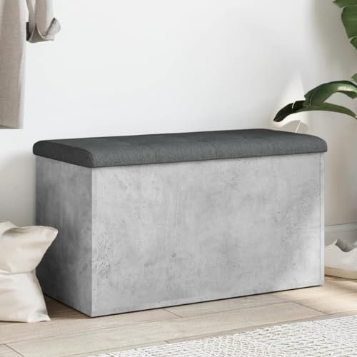 Willood Sitzbank mit Stauraum, Bank Gepolstert Sitzhocker Schuhbank, Truhenbank Polsterbank Aufbewahrungsbox für Wohnzimmer Flur, Betongrau 82x42x45 cm Holzwerkstoff