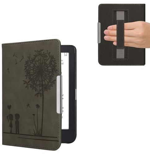 kwmobile Étui liseuse Compatible avec Kobo Clara 2E - Étui à Rabat magnétique Protection eReader avec Sangle - Gris