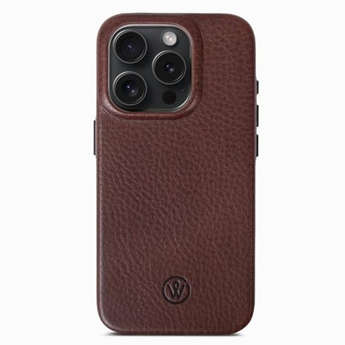 GOOD WILHELM Lederhülle kompatibel mit iPhone 15 Pro - Handgefertigtes Premium Case aus pflanzlich gegerbtem Leder, Dünn, magnetisches Laden (Qi) (Chocolate Braun, iPhone 15 Pro)