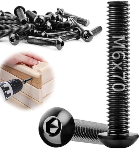 TXXATX 10 Pièces M6x70mm Vis Noire Vis à Tête Plate Vis M6 Vis à Métaux Tête Bombée Acier Inoxydable 304 Boulons à Tête Hexagonale Filetage Complet pour Réparation de Meubles Montage L'entretien