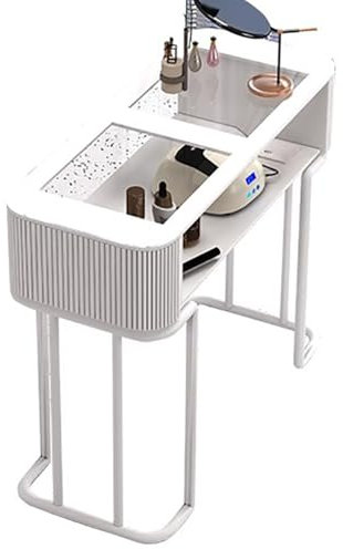 TT-YEC Mesa De Manicura Moderna Con Cajón, Mesa De Manicura Con Tapa De Cristal, Estación De Trabajo De Manicura Multifuncional Para Salón De Belleza, Mesa De Manicura Compacta,Bl80cm