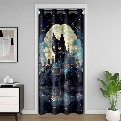 Homemissing Cute Kat Türvorhang 106x203cm Katzen Drucken Türvorhang Privatsphäre für Kinder Jungen Mädchen Schwarz Kat Vorhang für Innentür Raumteiler Tier