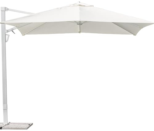 Gruppo Maruccia Ombrellone da Giardino Decentrato 3x3 Metri, Palo Laterale a Sbalzo, con Base a Croce, Struttura Alluminio, Telo Idrorepellente, per Giardino Terrazzo e Bordo Piscina, Colore Bianco
