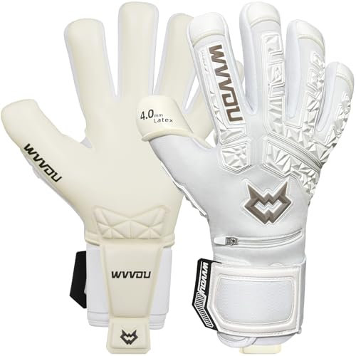 WVVOU Torwarthandschuhe für Herren und Jugendliche, Hochleistungs Torwarthandschuhe Kinder mit 5 Abnehmbaren Fingersave, Fußballhandschuhe mit 4 mm klebrigem Latex auf der Handfläche. (weiß, 9)