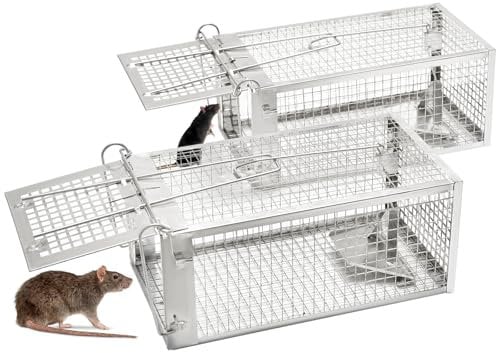 EGOFLYYA Rat and Squirrel Cage Trap, Live Multi-Catch Rat Trap, Live-Catch Effective Cage Trap for Rats and Small Animals, Great for Outdoor Use (2Pack)