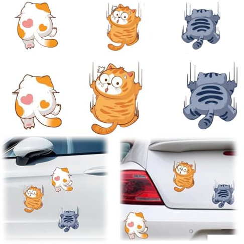 XENQITO 6 adesivi per auto gatto umorismo, adesivi per gatti, adesivi per auto, motivo: gatti