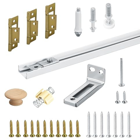 KOVOSCH 24-Inch Bifold Door Hardware Kit with Track, Closet Door Track Repair Tool Kit, Metal Track Kit for Door Use, White, Boxed