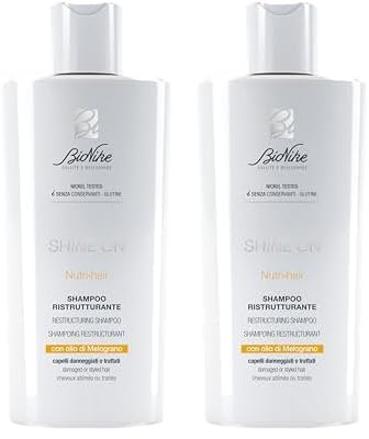 Bionike Shine On - Nutri-Hair, Shampoo Ristrutturante e Nutriente per Capelli Danneggiati e Sfibrati, Prolunga la Durata del Colore, Dona Brillantezza, 200 ml (Confezione da 2)