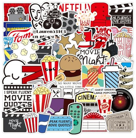 Filmabend Aufkleber für Laptop, Gitarre, Computer, Notebook, Handy, Gepäck, 50 Stück, Vinyl-Aufkleber für Kinder, Teenager, Erwachsene