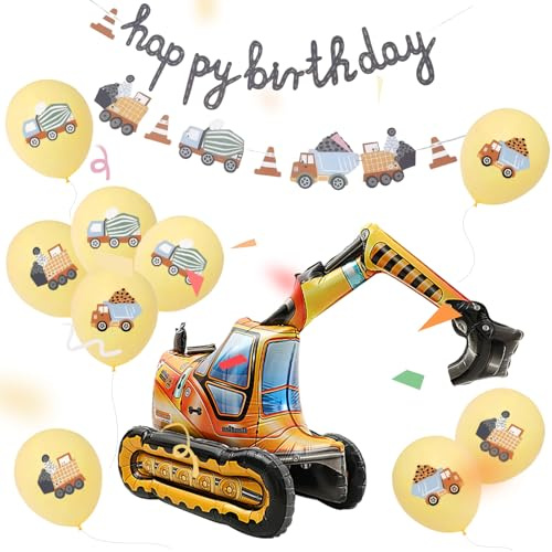 Bagger Geburtstag Deko 11 Stück, Bagger Folienballon | Baustellen Geburtstagsdeko, Große Baufahrzeug Luftballons, Fahrzeuge Luftballons für Kindergeburtstag, Auto Thema Party