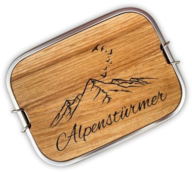 AE-Holzdesign Lunchbox Camping aus Edelstahl 1200ml mit Schneidebrett massiv Esche, Brotzeitbox, Vesperdose, Brotdose, personalisiertes Geschenk, Wandern