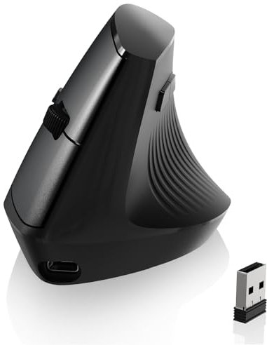 AJAZZ i300 Ratón Ergonómico Vertical Inalámbrico, 2,4GHz/BT, 84g de Peso Ligero, Silent Clicks, ángulo Vertical de 57°, Reduce Muscle Strain, 1600DPI, Ratón de Oficina para Win/Mac/iPad/Laptop, Negro