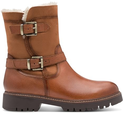 Womens Winter Cognac Tan Brown Leather Buckle Zip Biker Ankle Boots