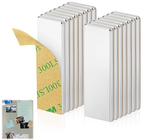 15 Stück Kleine Magnete zum Kleben, Neodym Magnete, Rechteckig Klebemagnete 30x10x2mm, Selbstklebend für Whiteboard, Kühlschrank, Fotos, Basteln, Jalousien, Büro, Schule, Küche (Silber)