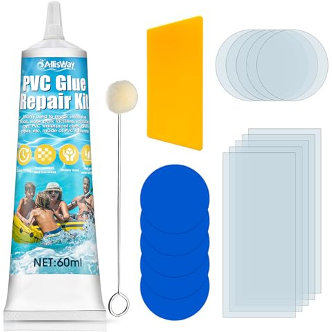 Allisway Kit de RéParation, Kit Réparation Piscine, Réparation Liner Piscine, Imperméable et Transparent, Comprend un Tampon de Réparation, Convient aux Bateaux Gonflables, Matelas Pneumatiques, 60 ml