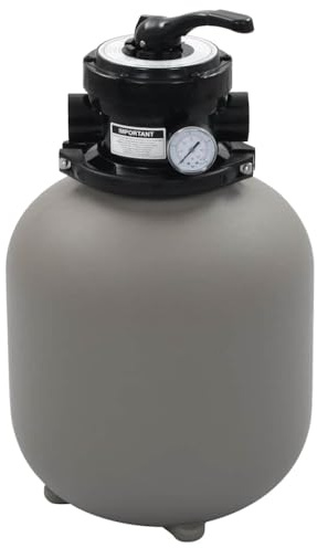 Runheo Filtro a sabbia per piscina con valvola a 4 vie grigio in PE, diametro 350 mm, portata 7 m³/h, compatibile con pompe da 0,35-0,5 CV, adatto per tubi da 32-38 mm