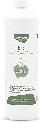 BactoDes - Ölex 1 Liter Ölfleckenentferner Konzentrat - Effektiver Heizöl-Geruchsentferner und Ölflecken-Beseitiger für Beton, Asphalt & Pflastersteine - Enzymreiniger mit bio Mikroben-Wirkung