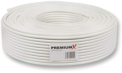 Premium X 50m BASIC Koaxialkabel 135dB 4-fach geschirmt CCS Kupfer-Stahl Satelliten Koaxkabel Antennenkabel Digital SAT TV Kabel