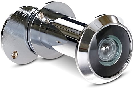 Stoppwerk Judas Porte grand angle chromé- Judas de porte pour montage dans vantaux de 35-55mm à angle 200° - avec cache en verre véritable - Oeil de Porte Judas