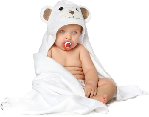 Beybe Babyhandtuch mit kapuze baumwolle 90x90cm | Kapuzenhandtuch Baby Bär Design | Badetuch Neugeborene & Kleinkinder | Weiches Baby Badetuch Geschenk zur Geburt