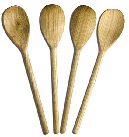 RiveraKitchen Holzlöffel | Kochlöffel Set 4 aus Kirschholz 30cm Länge | Küchenutensilien, Suppenlöffel und Kochlöffel aus Holz| perfektes Küchenaccessoire