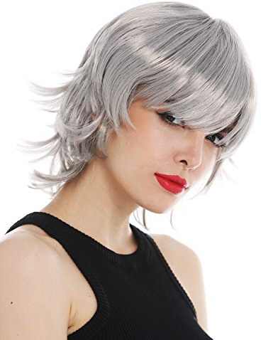 WIG ME UP - 60297-ZA68A Perücke Damen Karneval Cosplay kurz Wilde Strähnchen grau androgyn