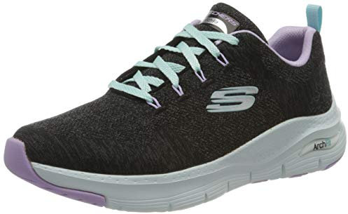 Skechers Femme Arch Fit Comfy Wave Baskets, Black Knit/Lavender Trim, 36 EU