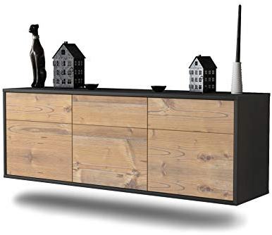 Dekati Lowboard Virginia Beach hängend (136x47x35cm) Korpus anthrazit matt - Front Holz-Design Pinie - Push to Open - hochwertige Leichtlaufschienen