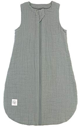 LÄSSIG Baby Sommerschlafsack ohne Ärmel Muslin Baumwolle GOTS zertifiziert unisex/Muslin Sleeping Bag green, Größe 62/68 2-6 Monate