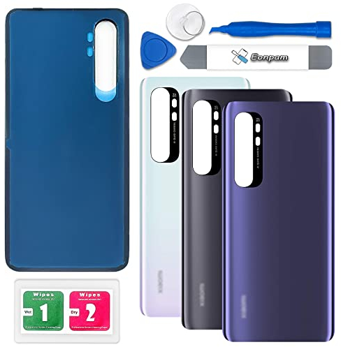 Eonpam Akkudeckel für Xiaomi Mi Note 10 Lite Rückseite Glas Original Backcover Back Glas Ersatz mit Reparatursatz (Violett)