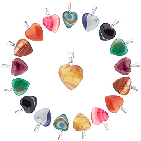 SUNNYCLUE 1 Box 9 Stile 18 Stück Herz-Stein-Charms Heilkristalle Anhänger Reiki Chakra Edelsteinperlen Mit Edelstahl-Schnappverschluss Für Erwachsene Zum Basteln von Halsketten Und Schmuck