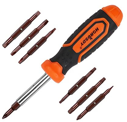 BRIMIX Juego destornillador 14 pcs con puntas intercambiables, magnéticas, acero S2 de calidad profesional, phillips, torx, cuadrada y plana, para trabajo de bricolaje y hogar
