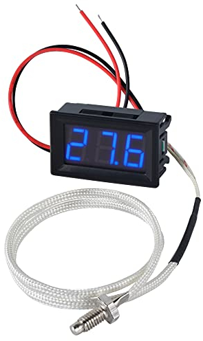 FBBULES 12V Termometro Digitale Industriale con Sonda Impermeabile a Termocoppia Tipo-K Sensore -30‑800℃ Temperatura Metro per Acquario Laboratorio,Blu