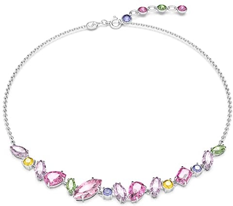 Swarovski Gema Halskette, Rhodinierte Damenkette mit Mehrfarbigen Swarovski Kristallen