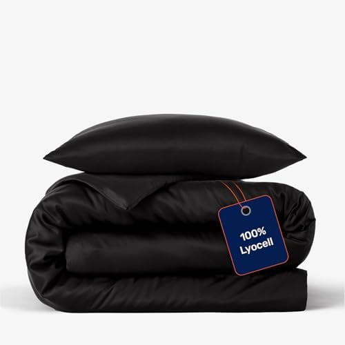 twenty:three Lyocell Bettwäsche (1x) 155x220 + (1x) 40x80 Jet Black - 100% Tencel - Gewonnen aus Eukalyptus - Hochwertig - Nachhaltig - Atmungsaktiv - Luxus - Hypoallergen